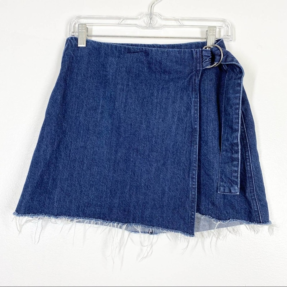 MADEWELL Raw Hem Wrap Mini Skirt Denim Jean 2 - Picture 2 of 6